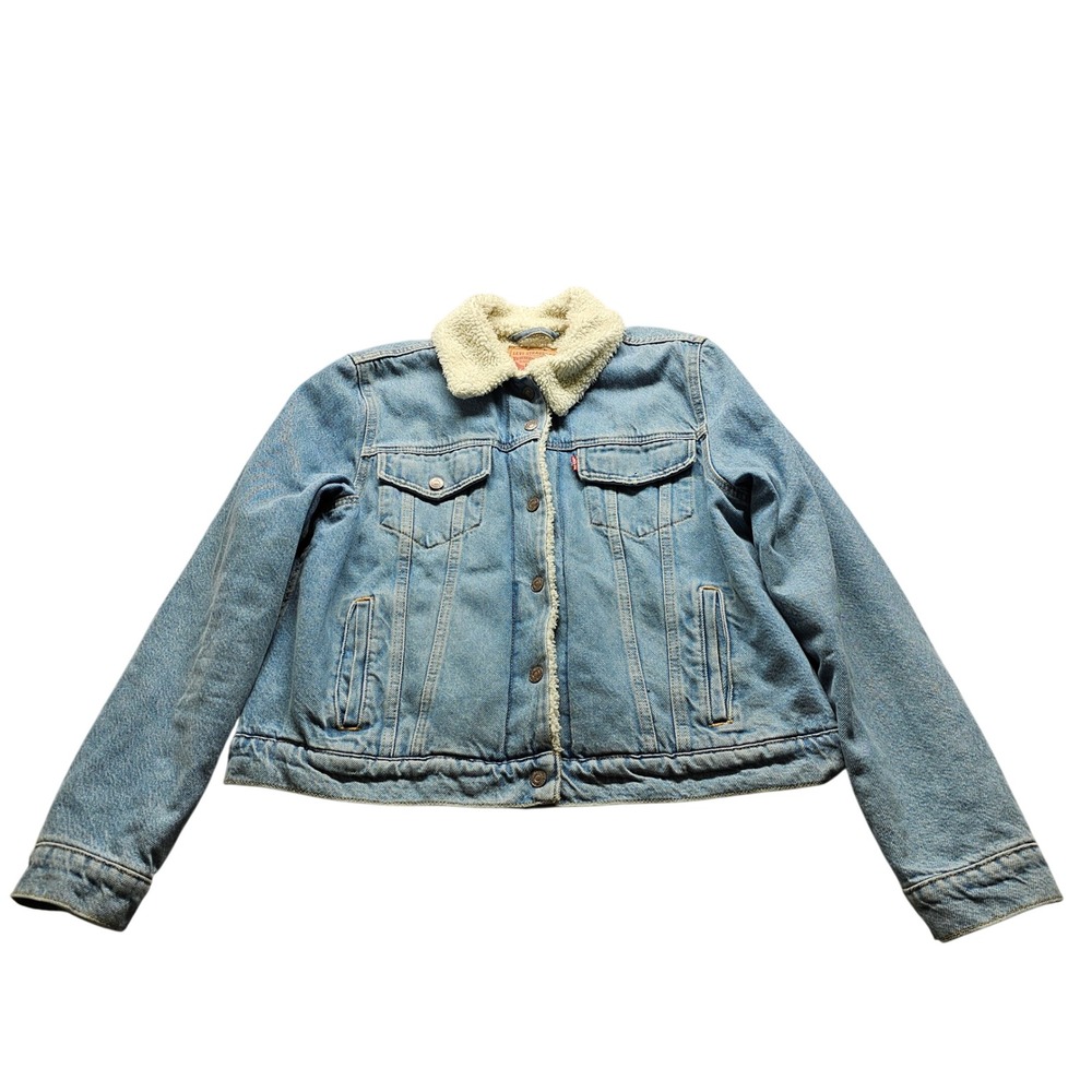 Levi's Sherpa Lined Denim Trucker Jacket Women XL Blue Medium Wash 36136-0000